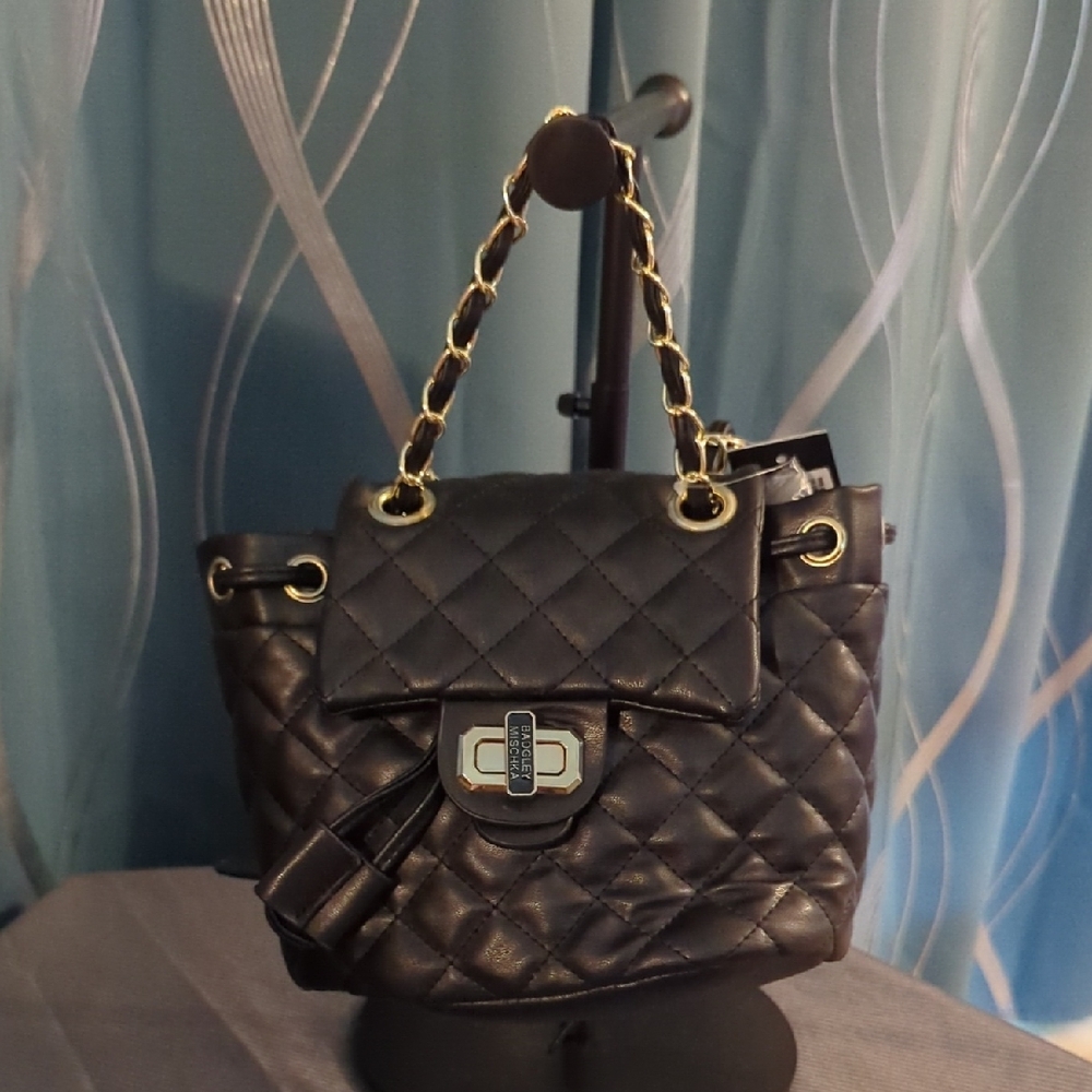 Badgley Mischka Quilted Black and Gold Handbag